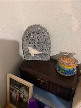Gray Stone Memorial Plaque with White Bird Accent